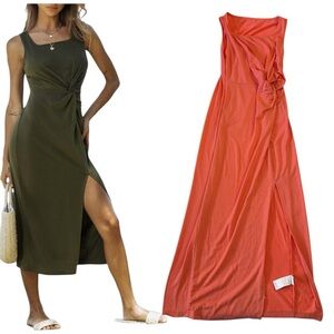 Cupshe NWT Orange bodycon twist front maxi dress square neck with slit